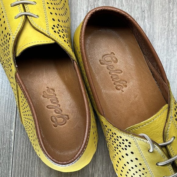 Gelato Shoes Womens Size 41 Laser Cut Perforated Lace Up Flats Leather Yellow - Picture 10 of 12